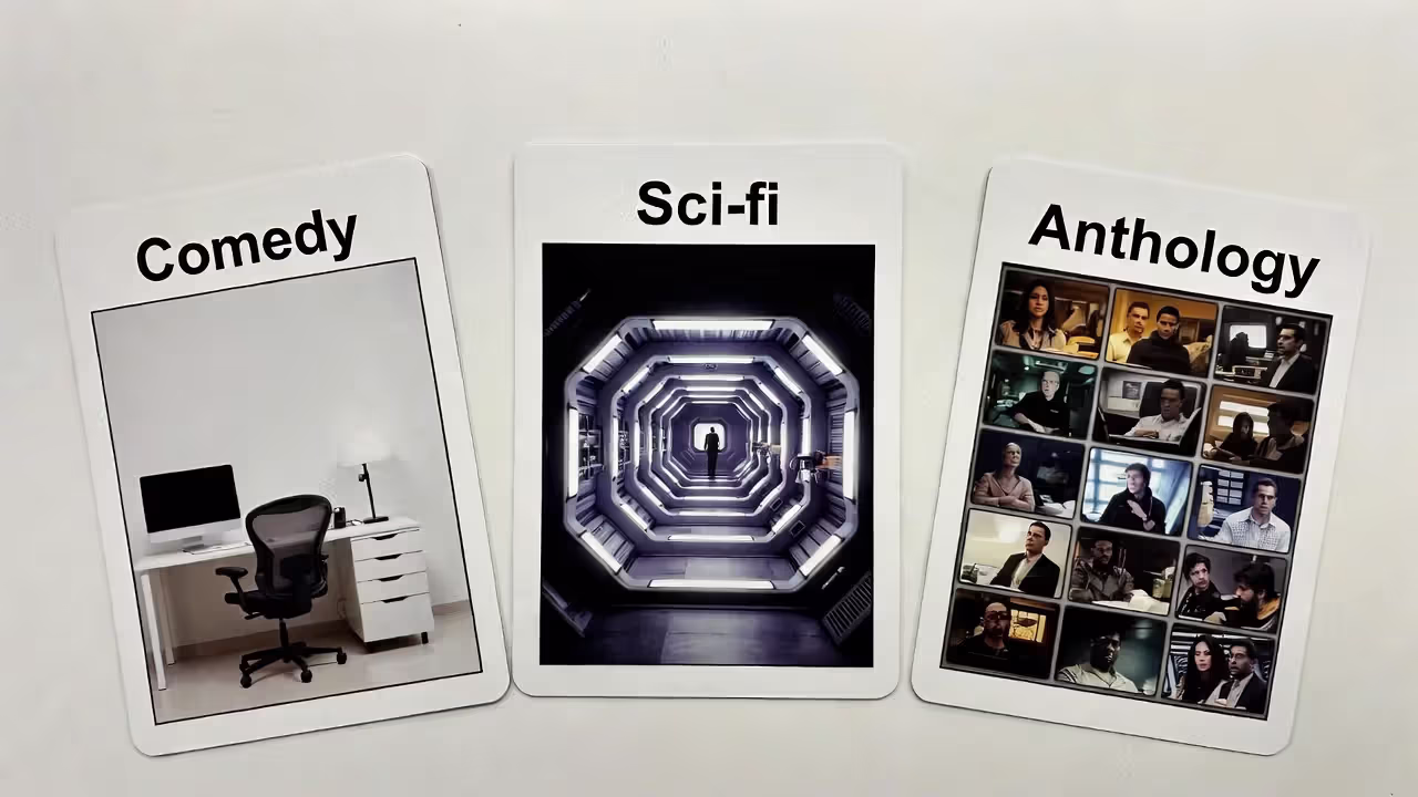 Карточки жанров: комедия, научная фантастика и антология